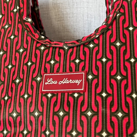 Lou Harvey Tote Large PVC Red Brown Geometric Print Beach Bag Travel Shopping - Picture 6 of 7